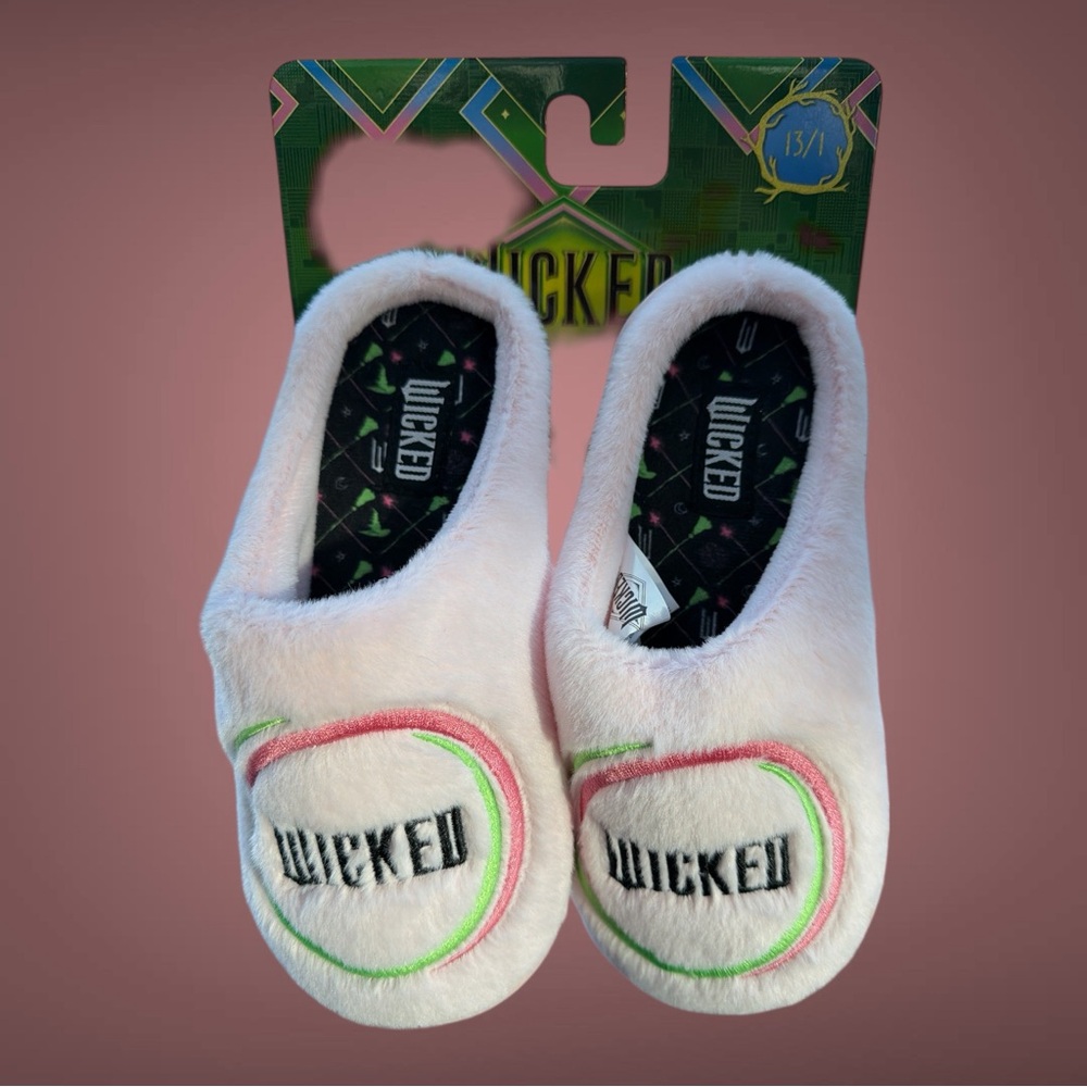 NWT WICKED Girls Slippers - White with Pink Green Accents size 13-1